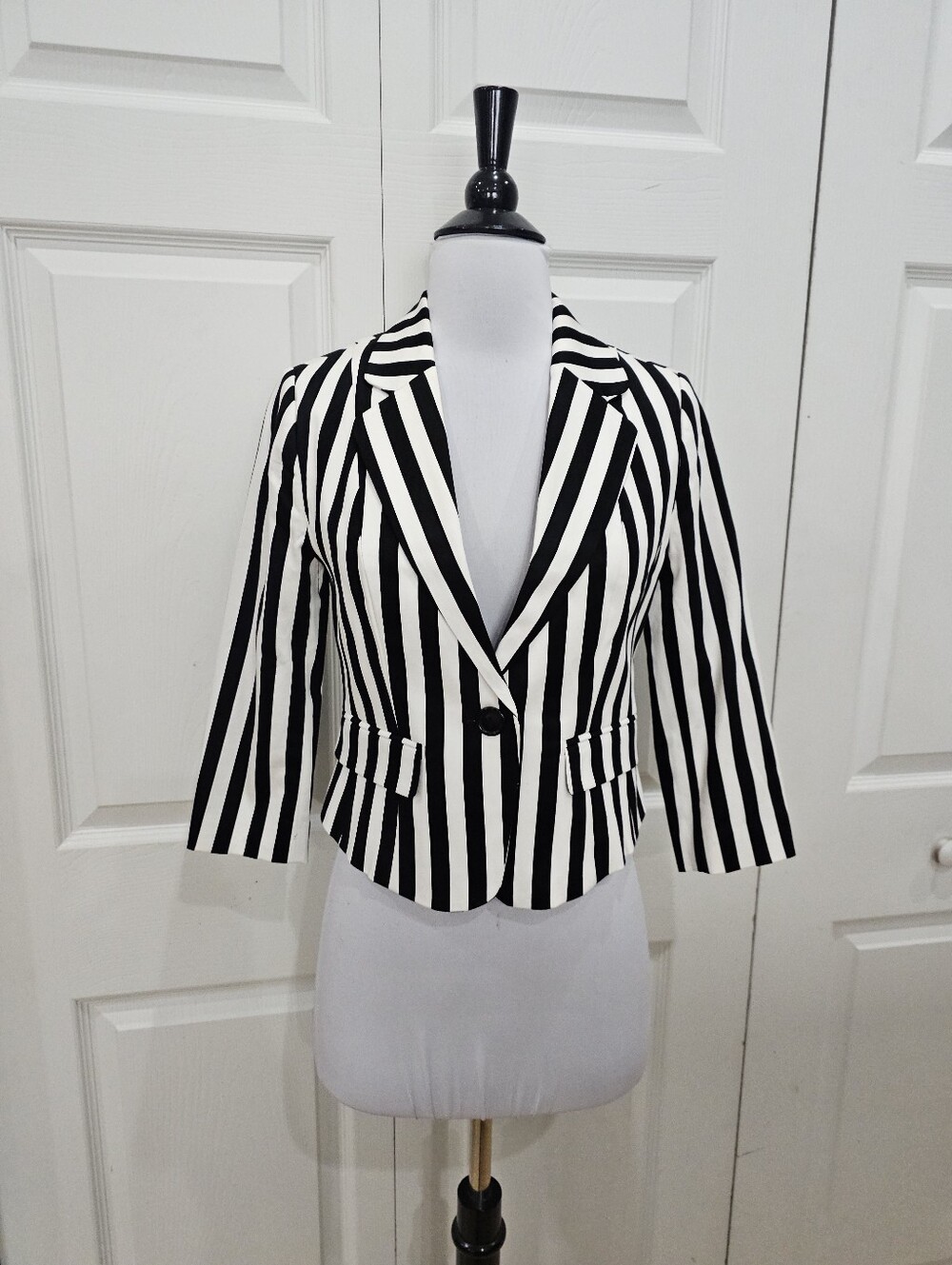 Forever 21 Punk Goth Beetlejuice Black & White Striped Blazer Jacket Top S